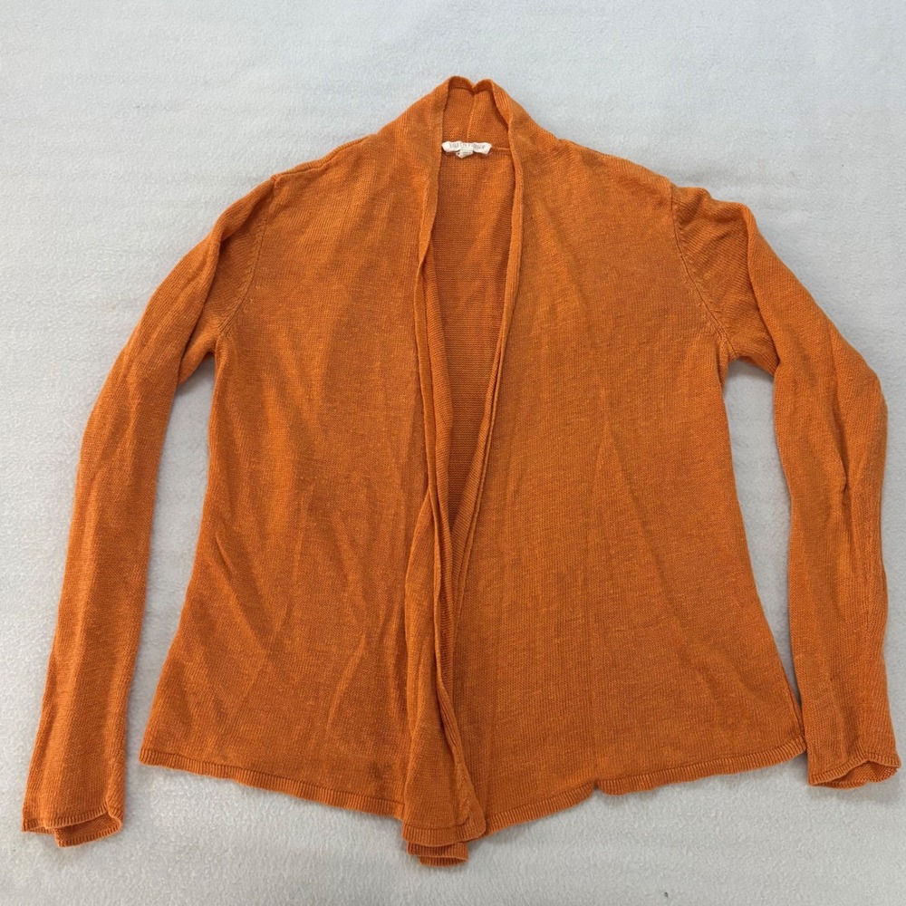 Eileen Fisher Burnt Orange 100% Linen Open Front Cardigan Sweater Womens XS